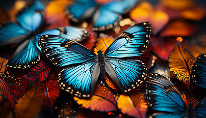 A macro shot of butterfly wings revealing intricate patterns and colors.