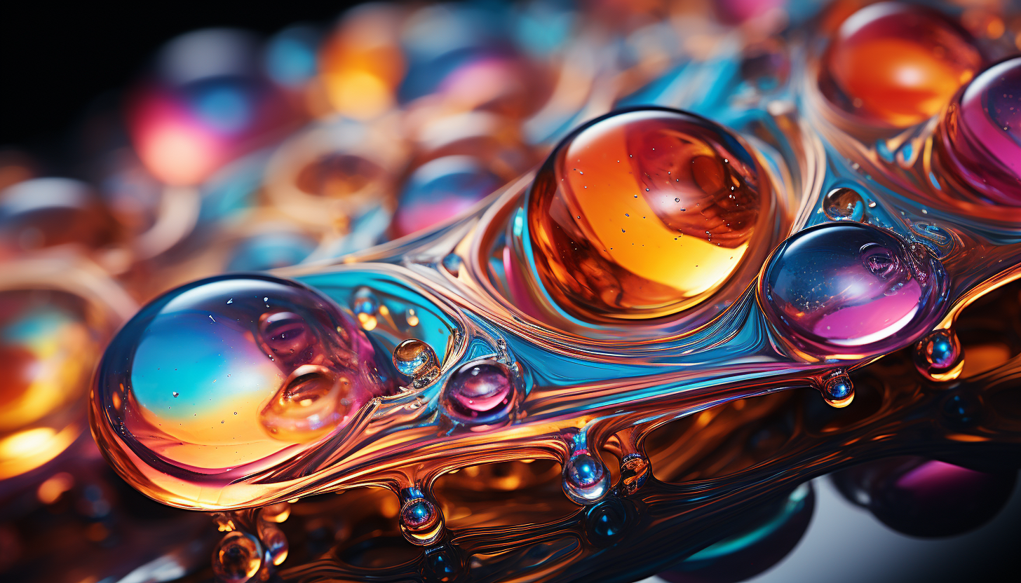 Close-up of iridescent bubbles, capturing a rainbow of colors.