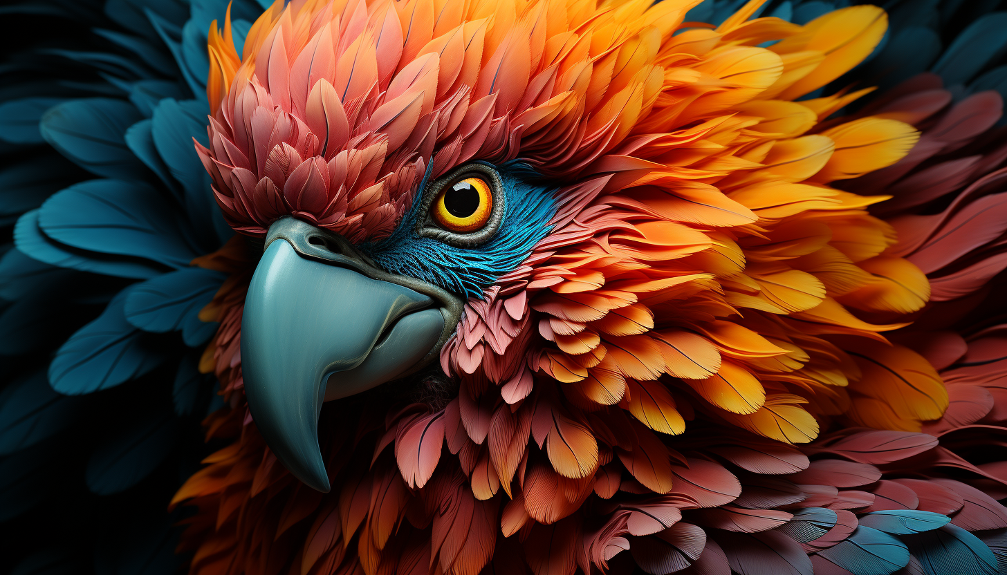 Vibrant feathers of a tropical bird captured in stunning detail.