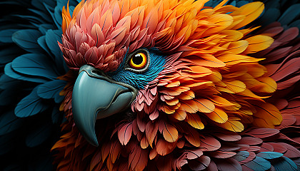 Vibrant feathers of a tropical bird captured in stunning detail.