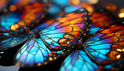 Macro view of butterfly wings revealing intricate patterns and colors.