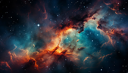 Vivid nebulas and galaxies as seen through a telescope.