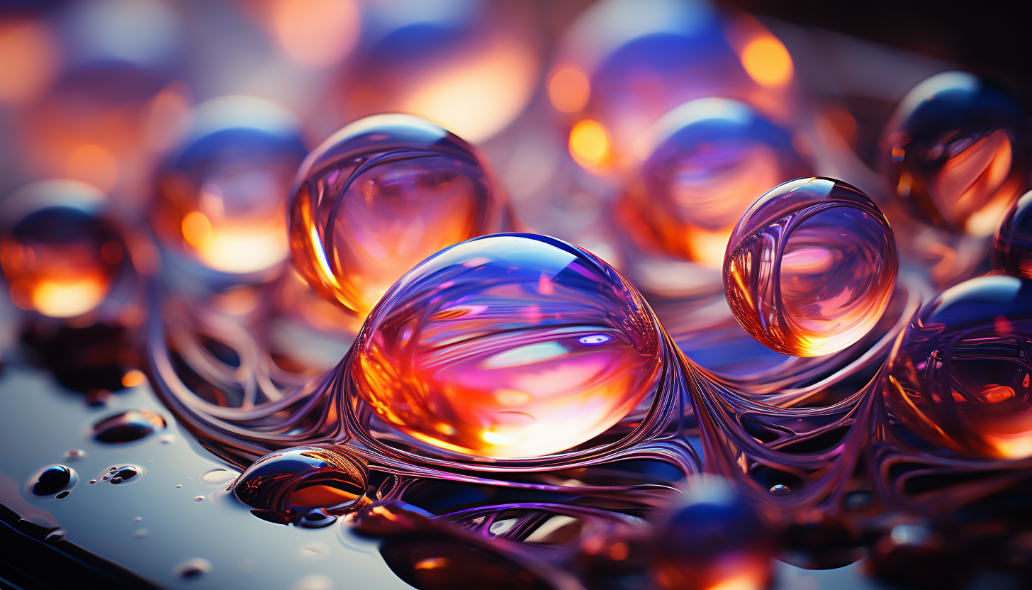 The iridescent colors inside a bubble, captured in a close-up shot.