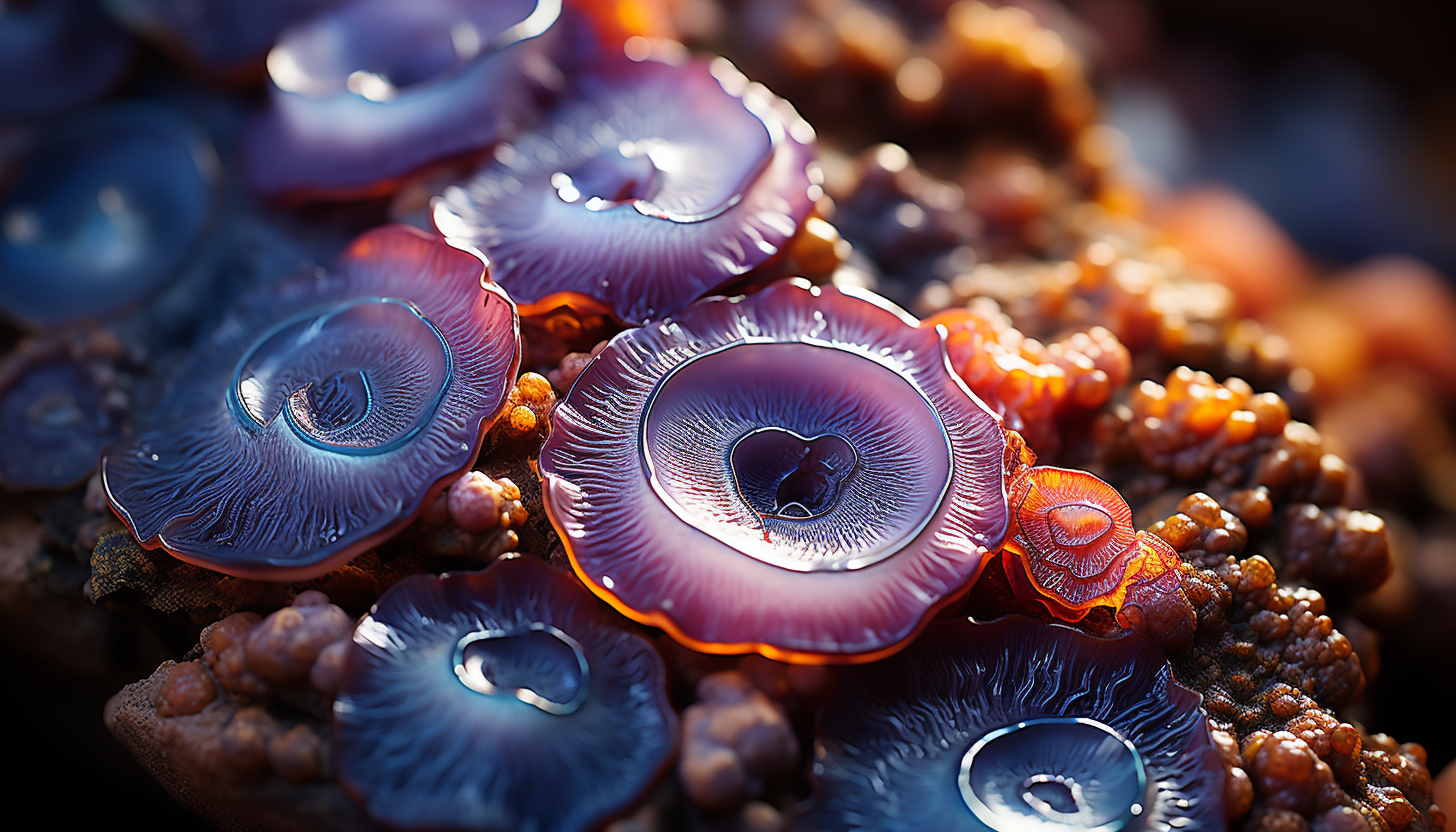 Macro shot of crystalline structures in a geode, radiating vibrant colors.