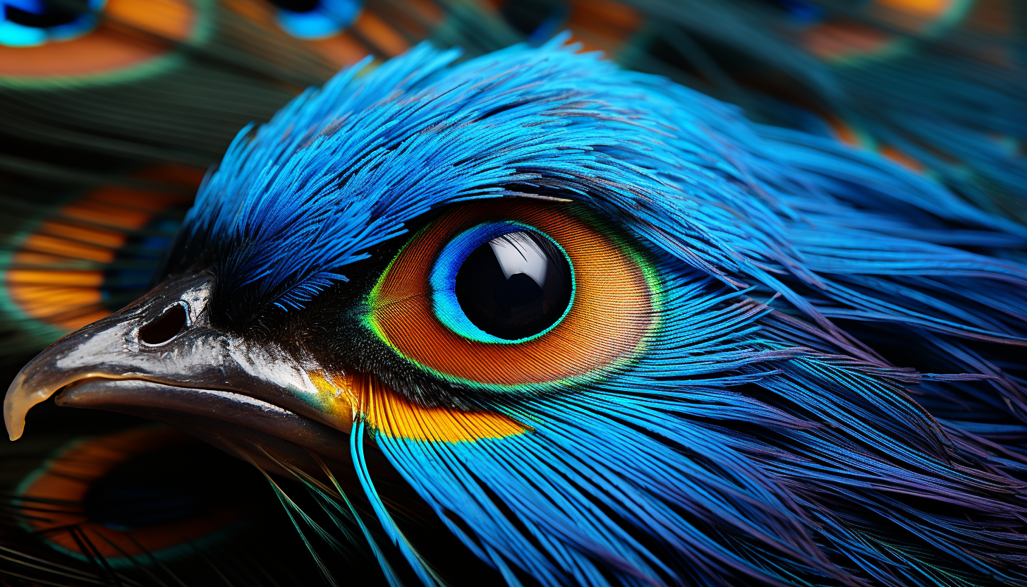 Close-up of a vibrant peacock feather showcasing its mesmerizing pattern.