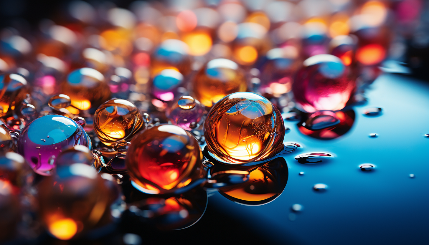 Macro shot of iridescent bubbles reflecting a spectrum of colors.