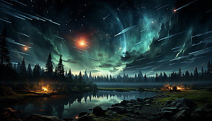 A vibrant meteor shower against the backdrop of a clear, dark night.