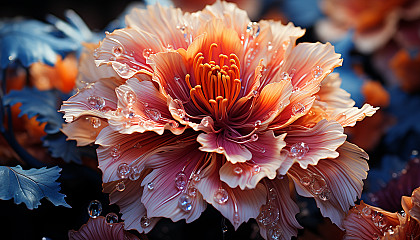 Macro view of a blooming flower, highlighting intricate details and bright colors.