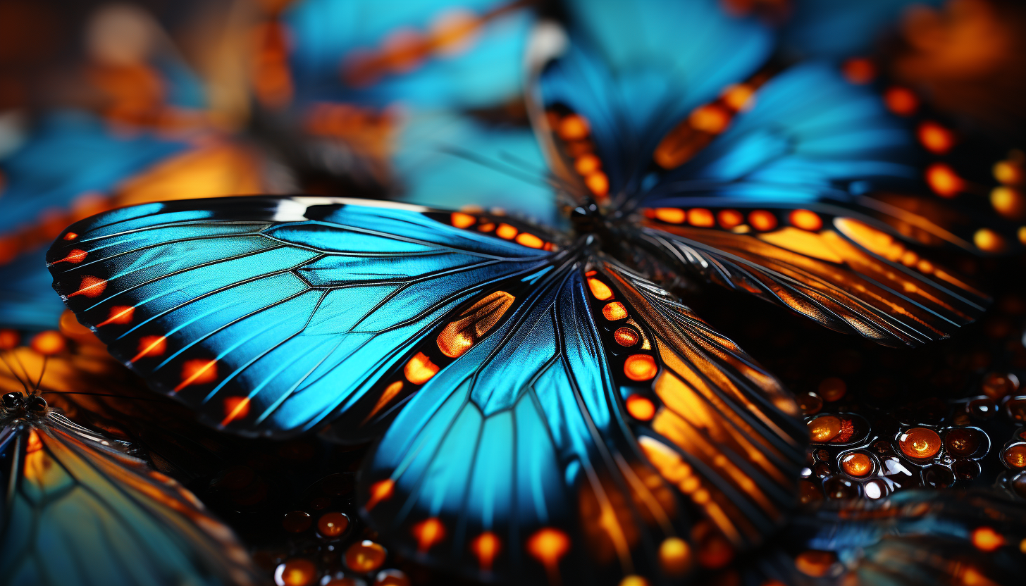 A macro view of the vibrant and intricate patterns on a butterfly's wing.