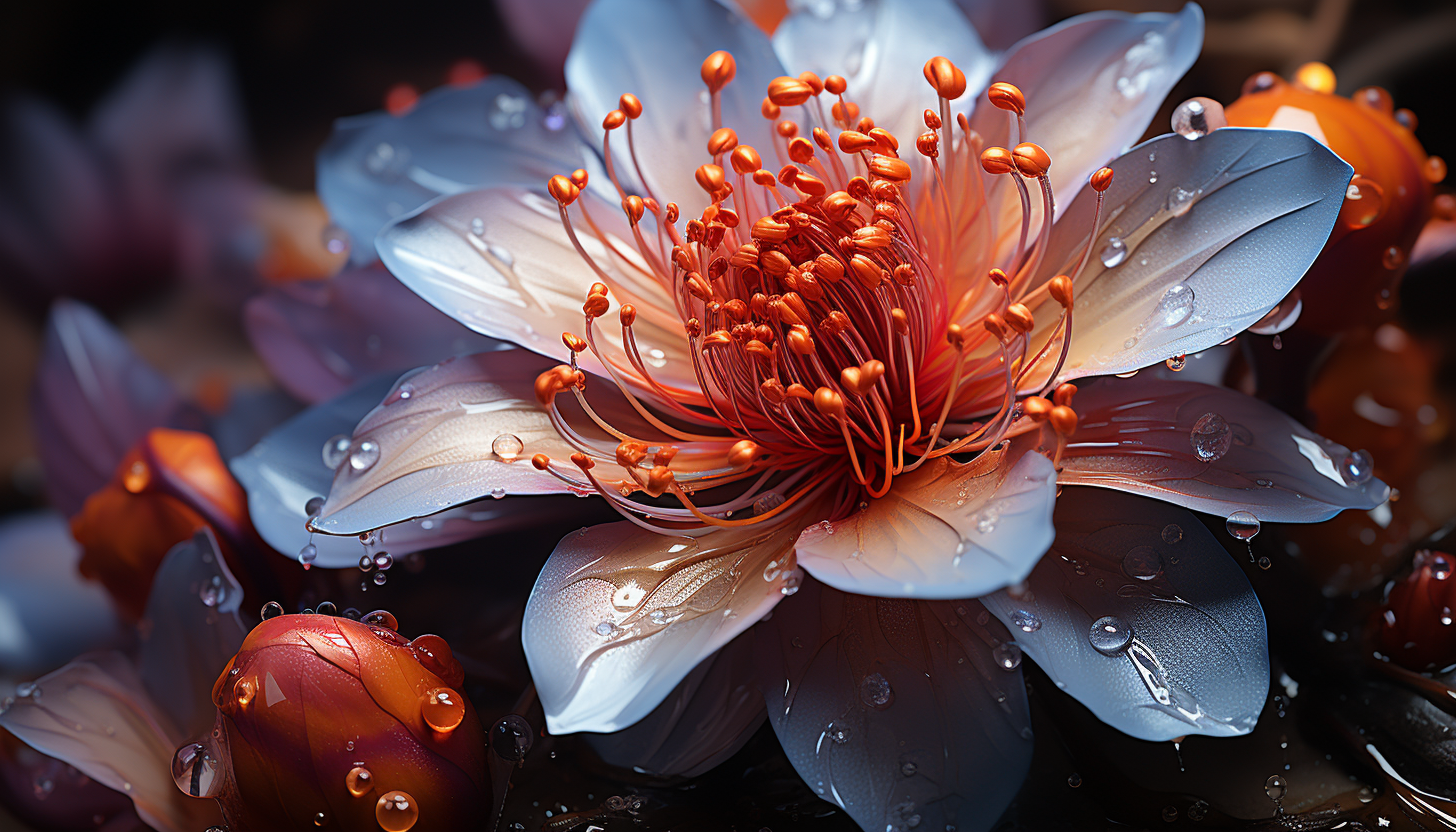 Extreme close-up of a blooming flower, revealing delicate textures and vibrant hues.