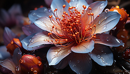 Extreme close-up of a blooming flower, revealing delicate textures and vibrant hues.