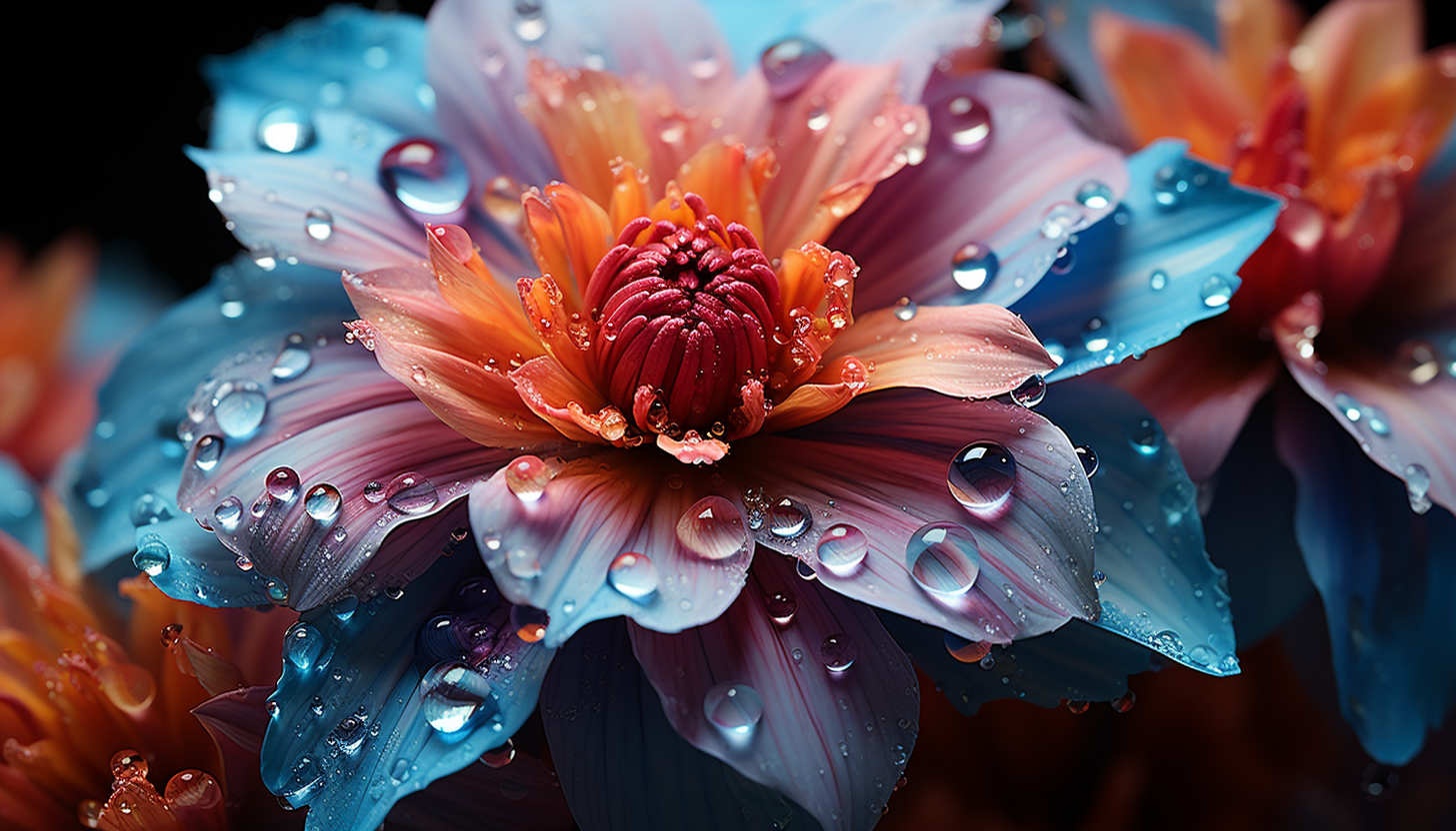 Extreme close-up of a blooming flower, revealing textures and vibrant colors.