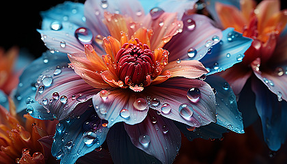Extreme close-up of a blooming flower, revealing textures and vibrant colors.