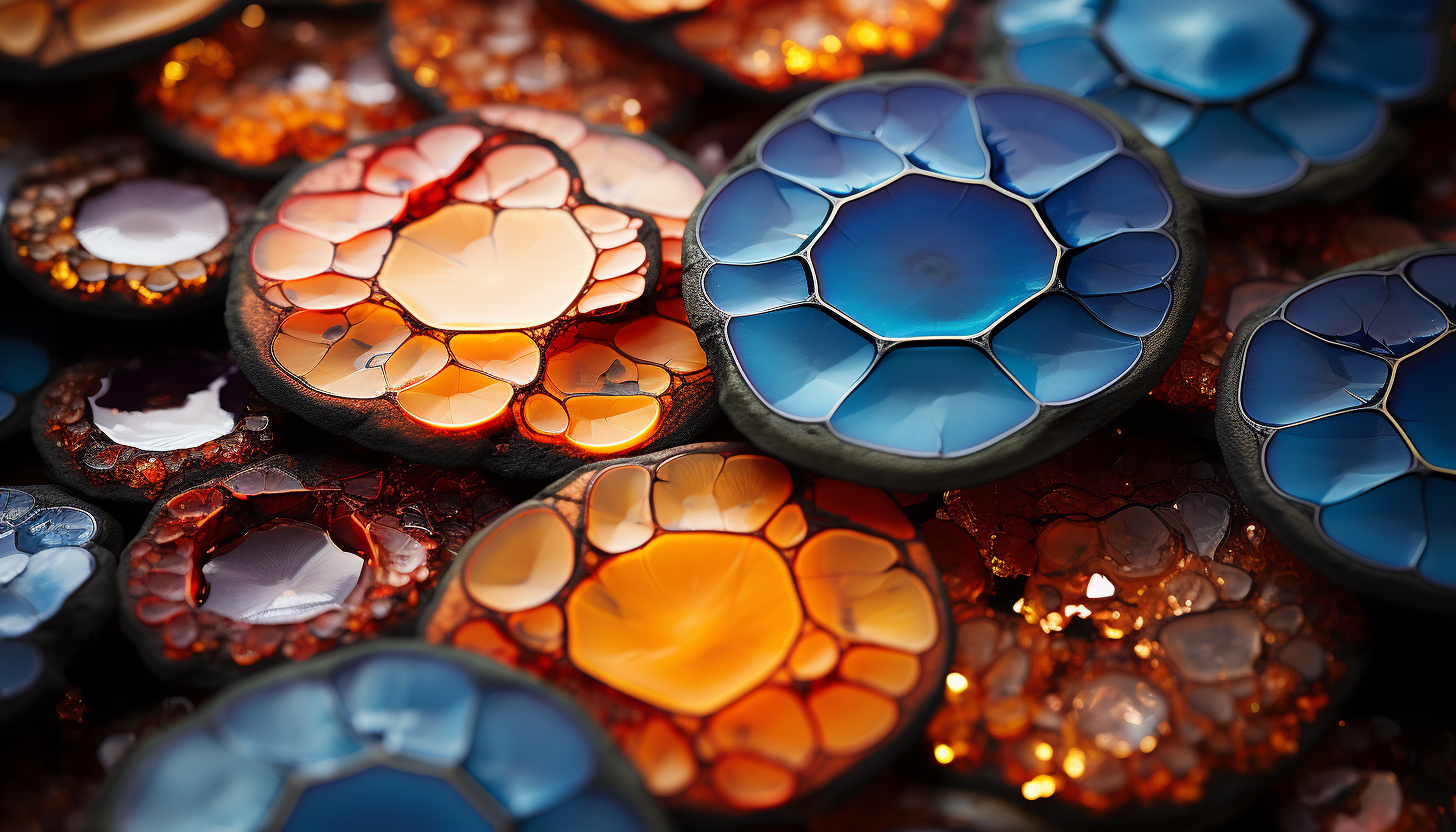 Extreme close-up of crystalline structures in a geode, displaying vibrant colors.