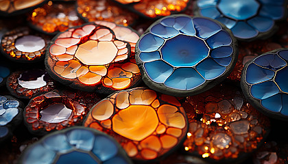 Extreme close-up of crystalline structures in a geode, displaying vibrant colors.