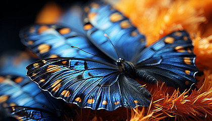A detailed macro shot of the intricate patterns on a butterfly's wings.