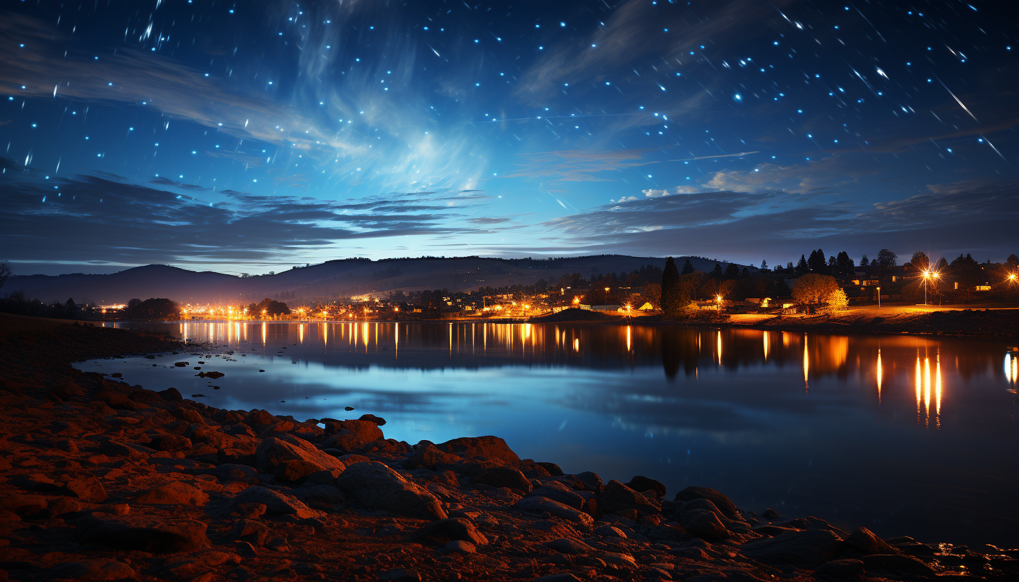 A meteor shower lighting up the night sky with streaks of brilliance.