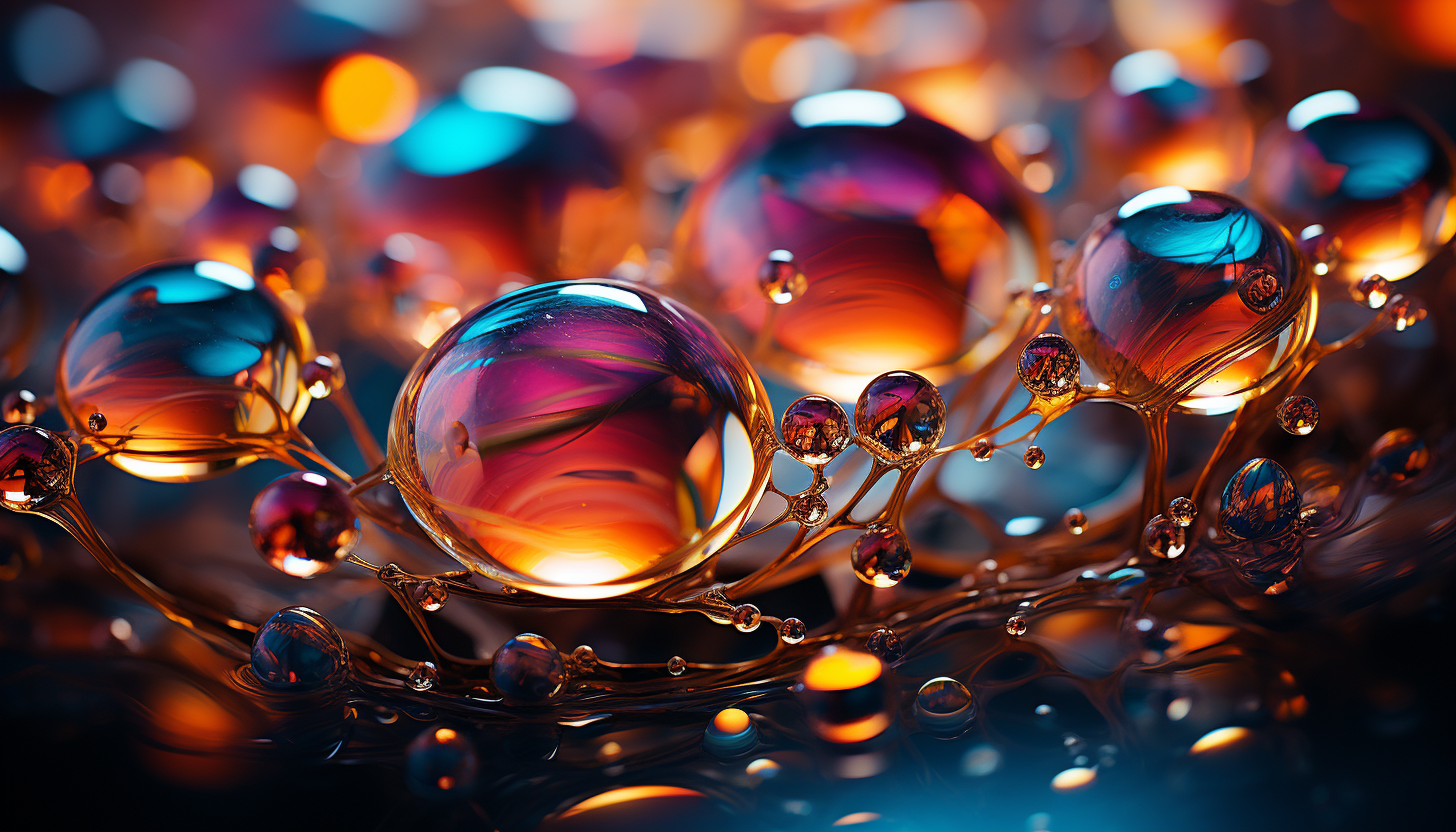 Macro shot of iridescent bubbles reflecting a kaleidoscope of colors.