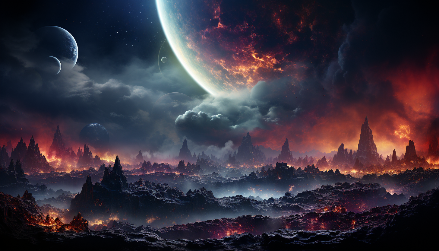 A planet bathed in the colorful light of a nearby twin star system.