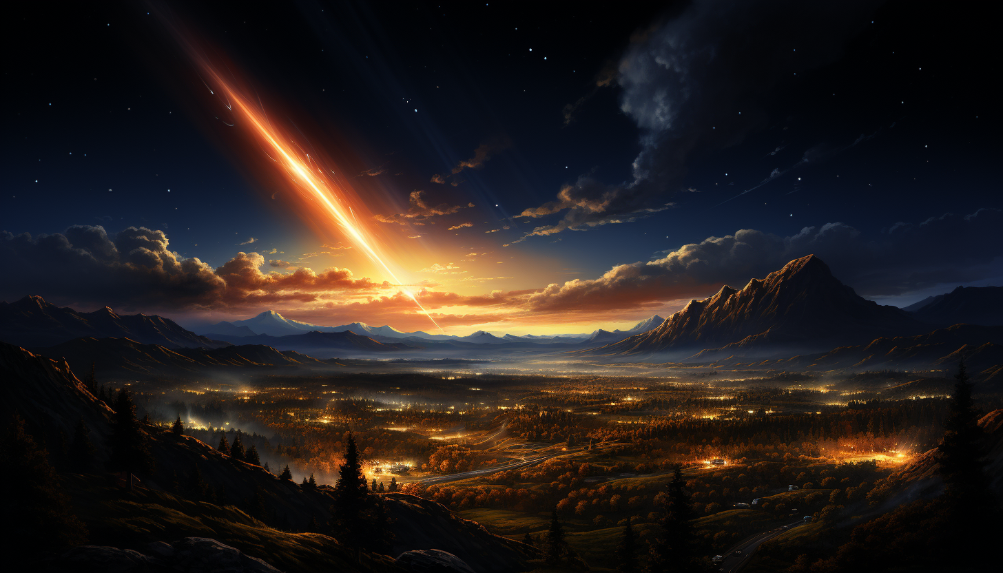A comet racing across the night sky, trailing a glowing tail.