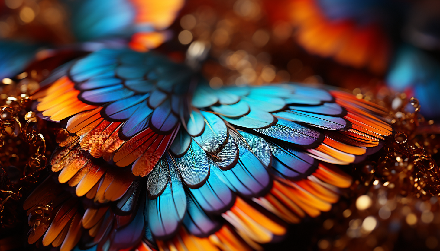 Close-up of butterfly wings revealing intricate patterns and vivid colors.