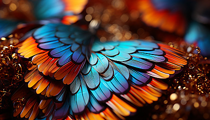 Close-up of butterfly wings revealing intricate patterns and vivid colors.