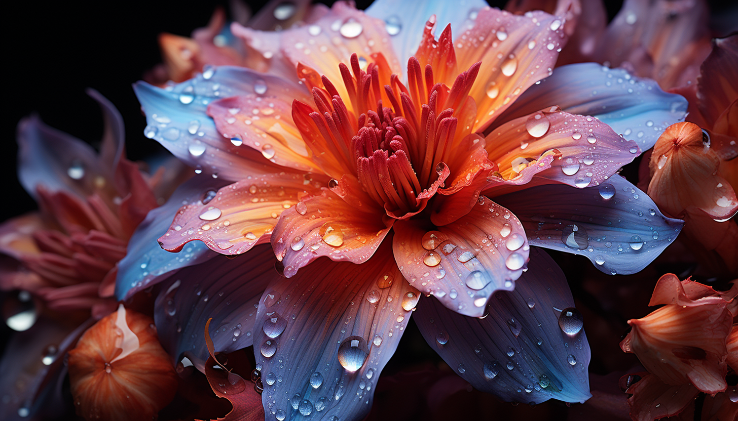 Macro shot of a blooming flower, revealing texture and brilliant color.