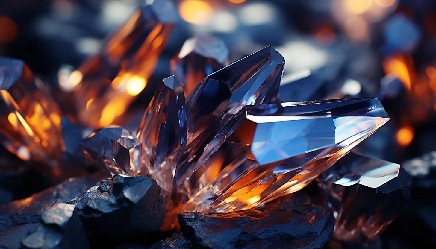 Macro shot of a crystal, showcasing its complex structure and reflective surfaces.