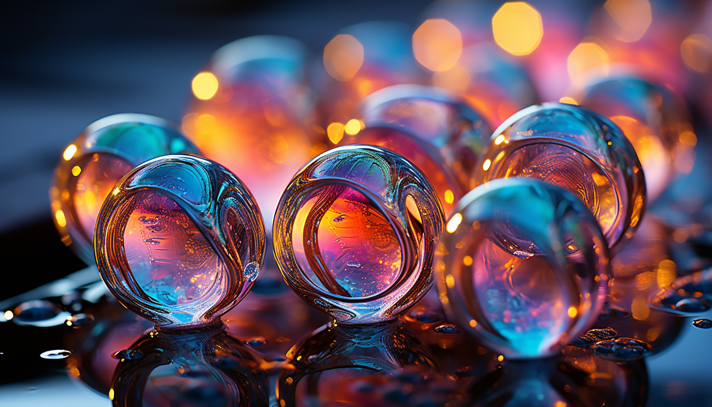 A close-up view of iridescent soap bubbles catching the light.