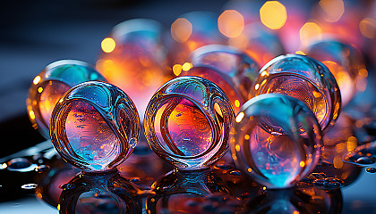 A close-up view of iridescent soap bubbles catching the light.