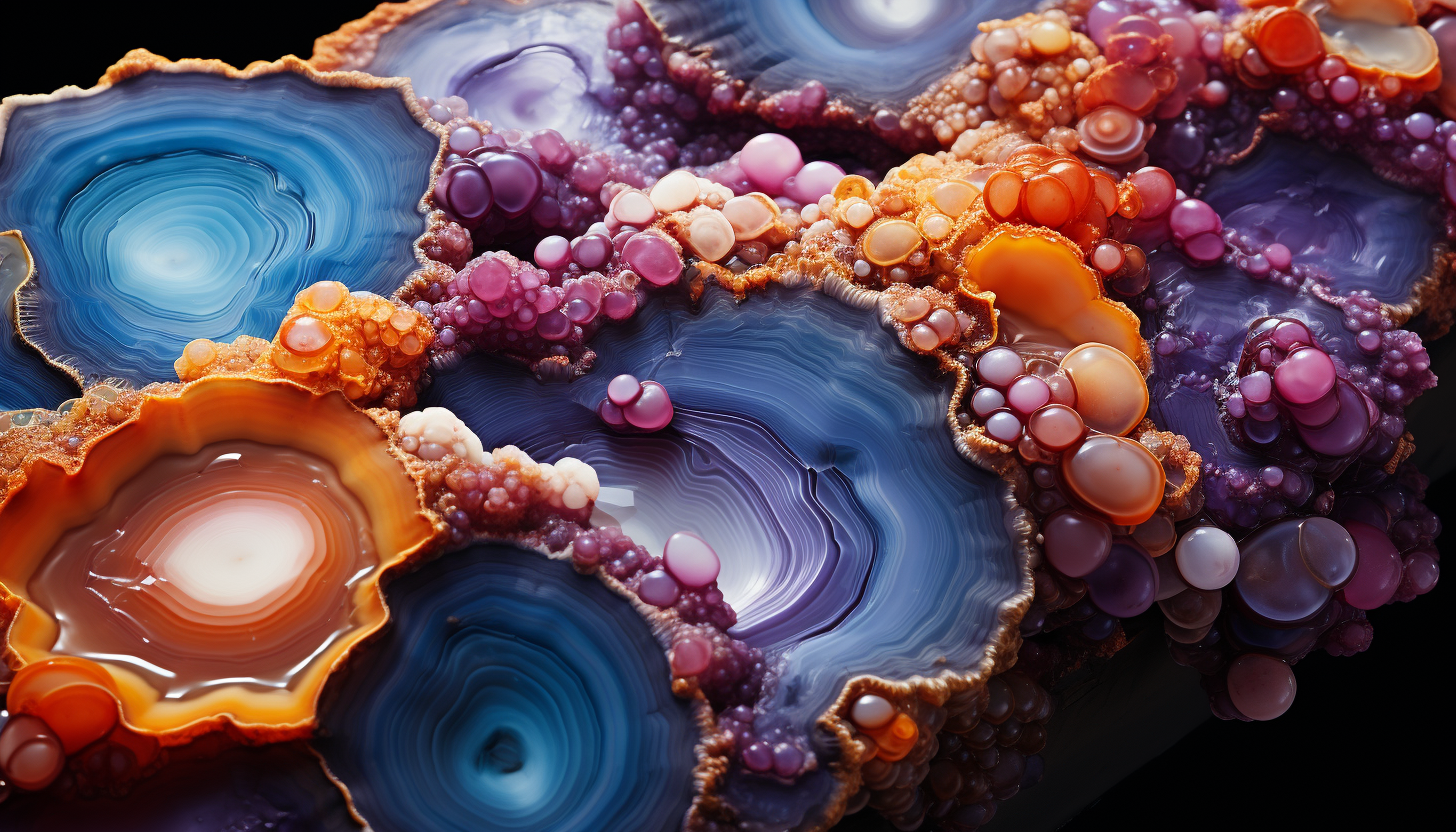 Extreme close-up of crystalline structures in a geode, displaying vibrant colors.