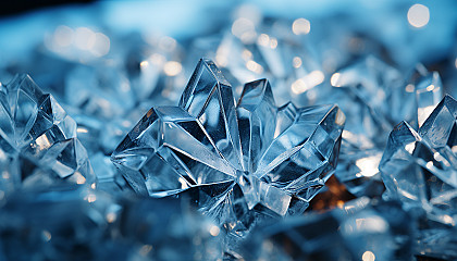 Macro view of ice crystals forming unique geometric designs.