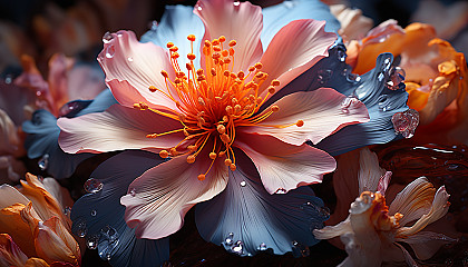 Extreme close-up of a blooming flower, revealing delicate textures and vibrant hues.