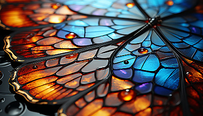 Macro shot of a butterfly wing, displaying intricate patterns and vibrant hues.