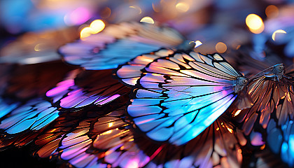 Macro shot of butterfly wings showcasing their iridescent scales.