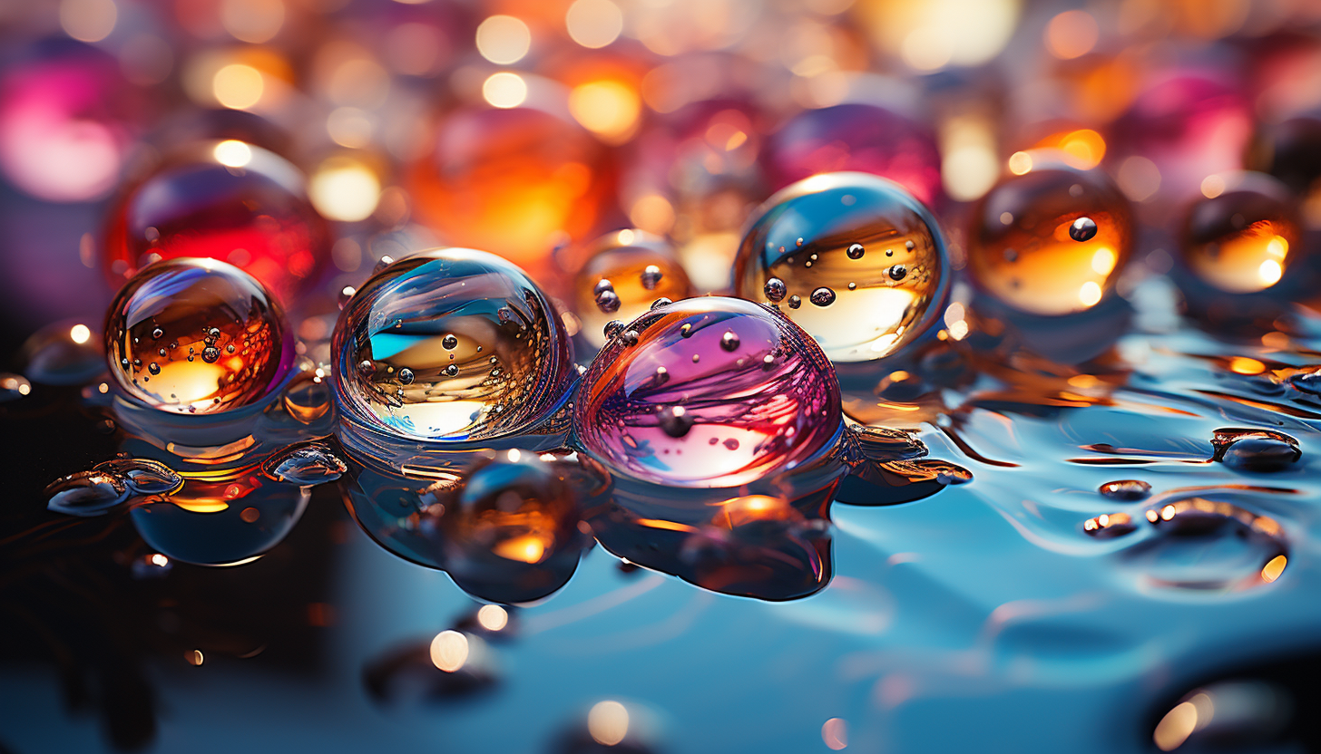 Macro shot of iridescent bubbles reflecting a spectrum of colors.