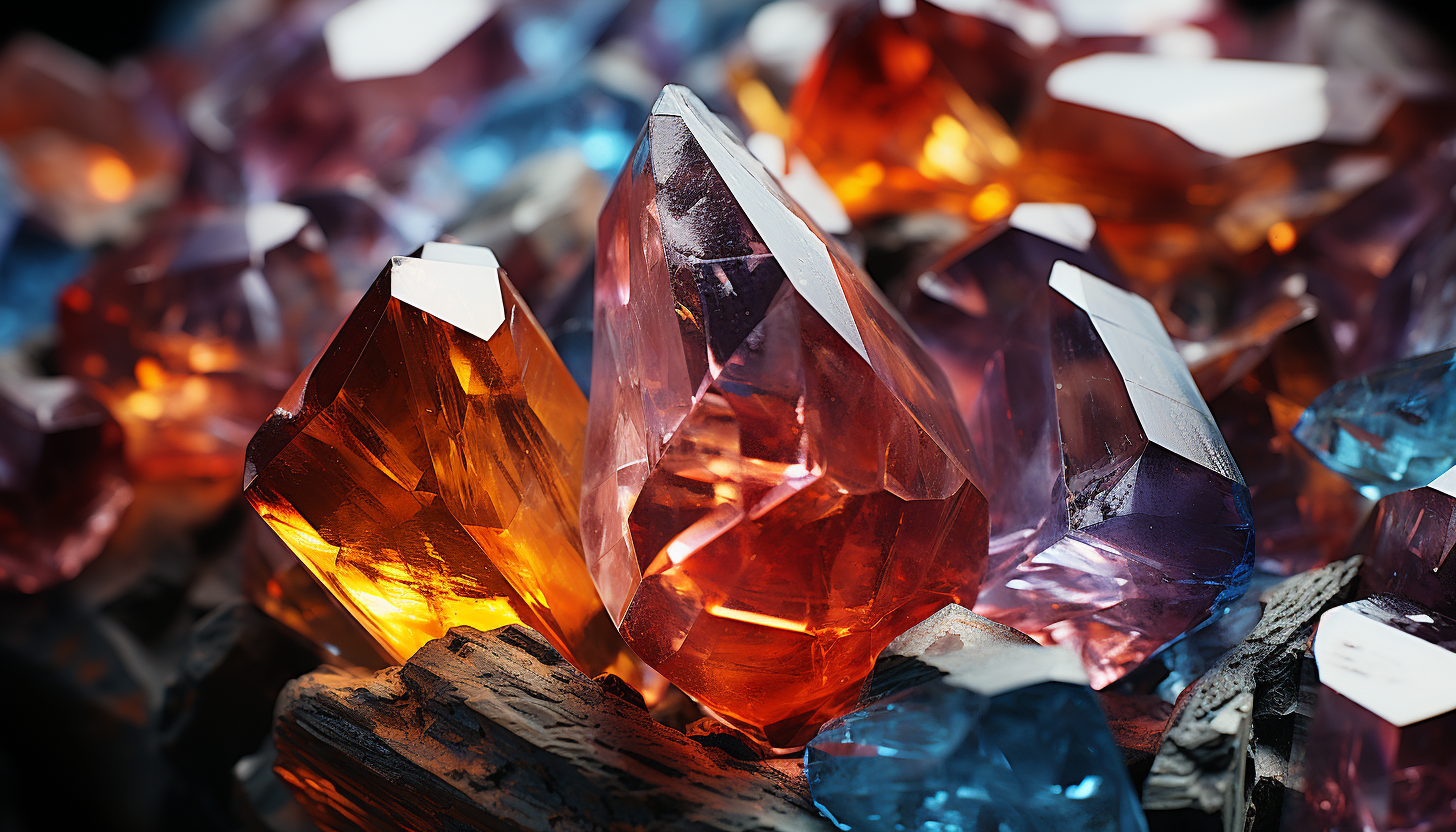 Macro shot of colorful mineral crystals, showcasing their geometric beauty.