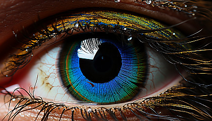 The stunning detail and colors in the eye of a peacock feather.