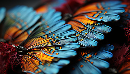 The vivid and intricate patterns of a butterfly's wing.