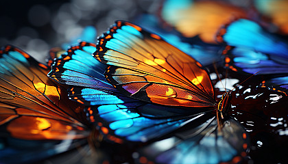 Macro view of a butterfly's wing, showcasing intricate patterns and colors.