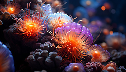 Close-up of colorful coral polyps thriving in a reef.