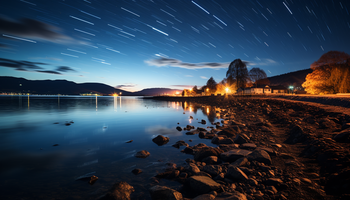 A meteor shower streaking across the sky, captured in long exposure.