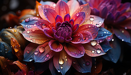 A macro view of a blooming flower, highlighting its textures and vibrant colors.