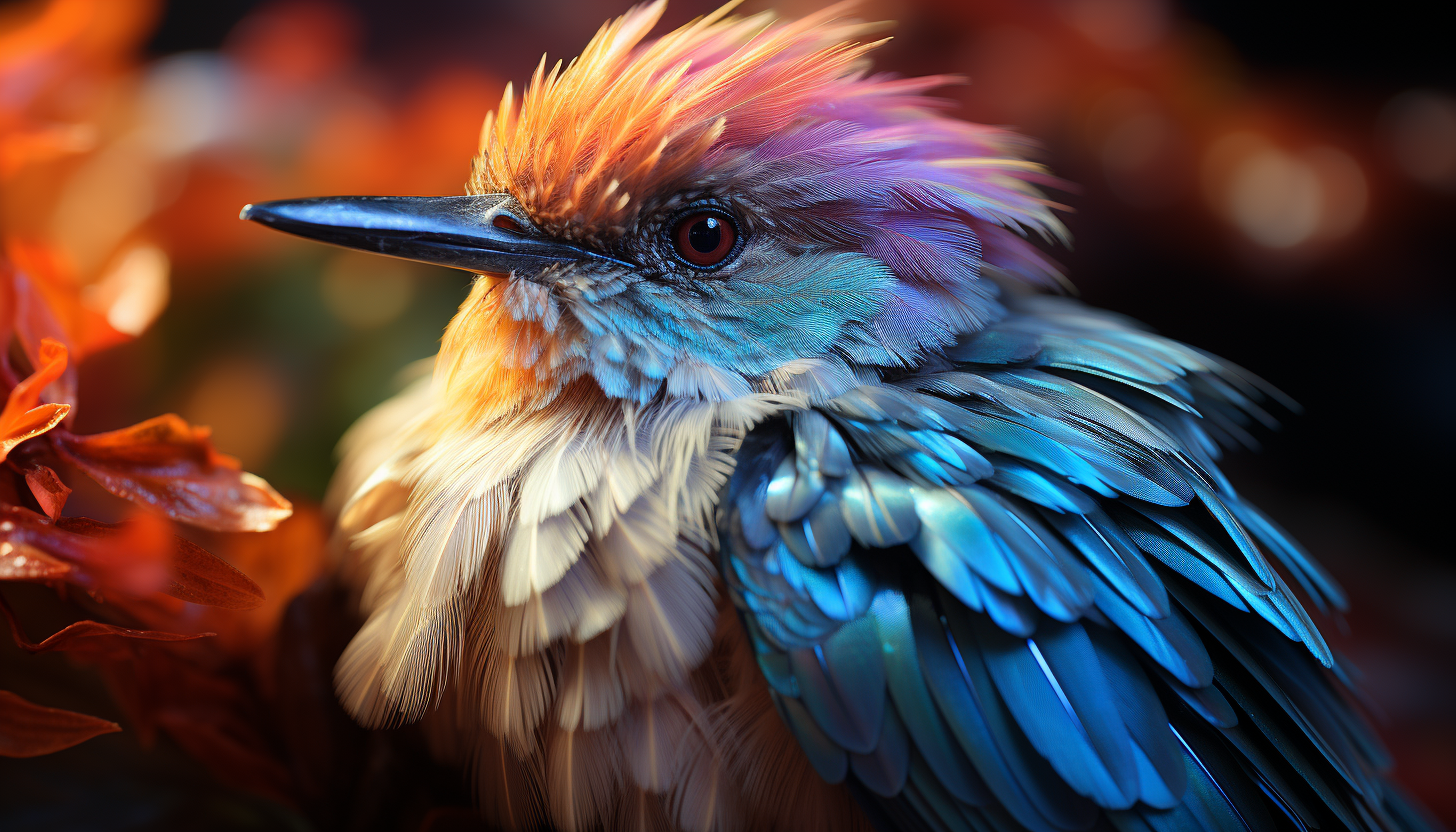 A close-up of a hummingbird's iridescent feathers, shimmering in the sunlight.