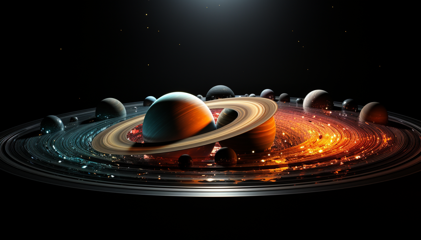 Saturn's rings, as seen from space, with their various hues and compositions.