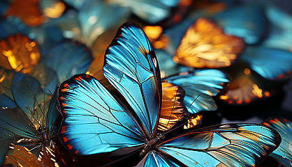 A macro view of butterfly wings revealing intricate patterns and hues.
