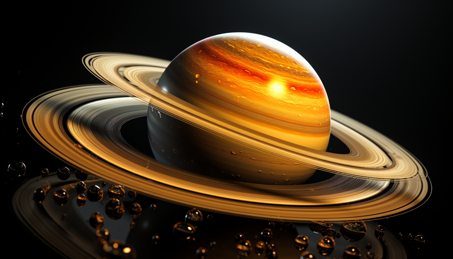 The rings of Saturn, visible in great detail through powerful magnification.