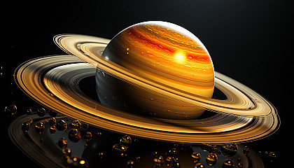 The rings of Saturn, visible in great detail through powerful magnification.