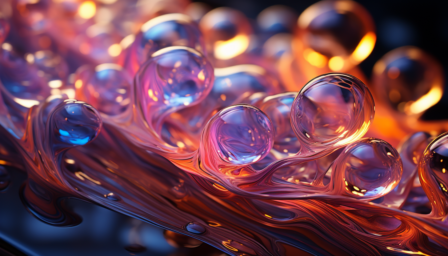 A close-up view of iridescent soap bubbles catching the light.