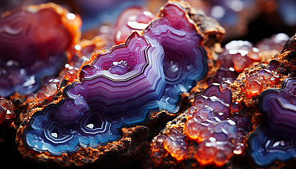 Extreme close-up of crystalline structures in a geode, displaying vibrant colors.